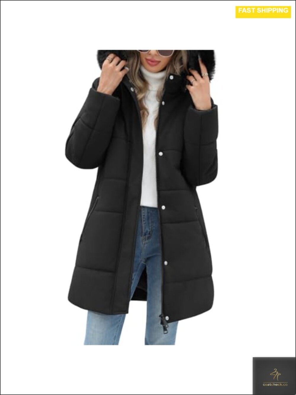 Women's Winter Puffer Coat Fleece Lined Quilted Jacket Removable Hood